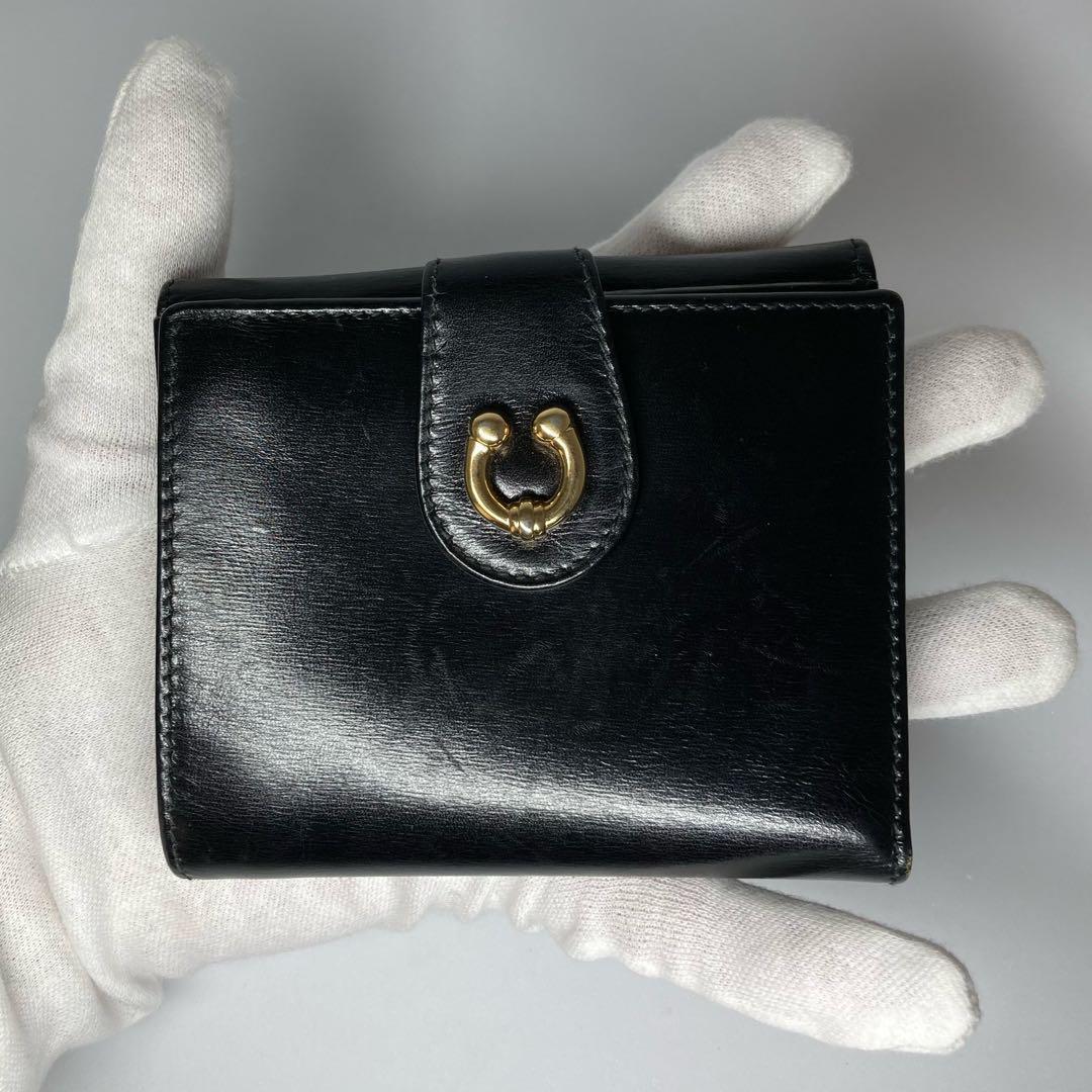 希少 オールドグッチ 財布 二つ折り財布 ヴィンテージ ブラック ゴールド