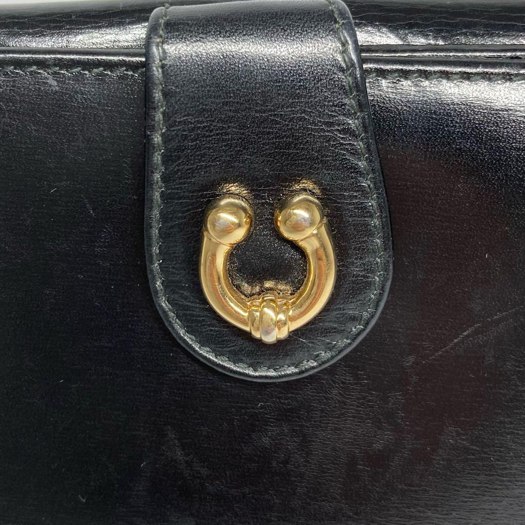 希少 オールドグッチ 財布 二つ折り財布 ヴィンテージ ブラック ゴールド