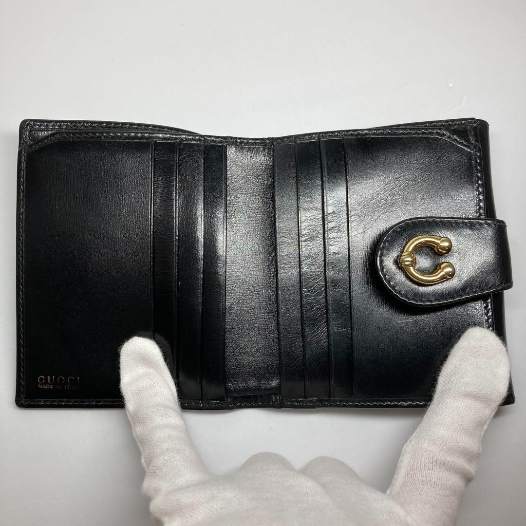 希少 オールドグッチ 財布 二つ折り財布 ヴィンテージ ブラック ゴールド