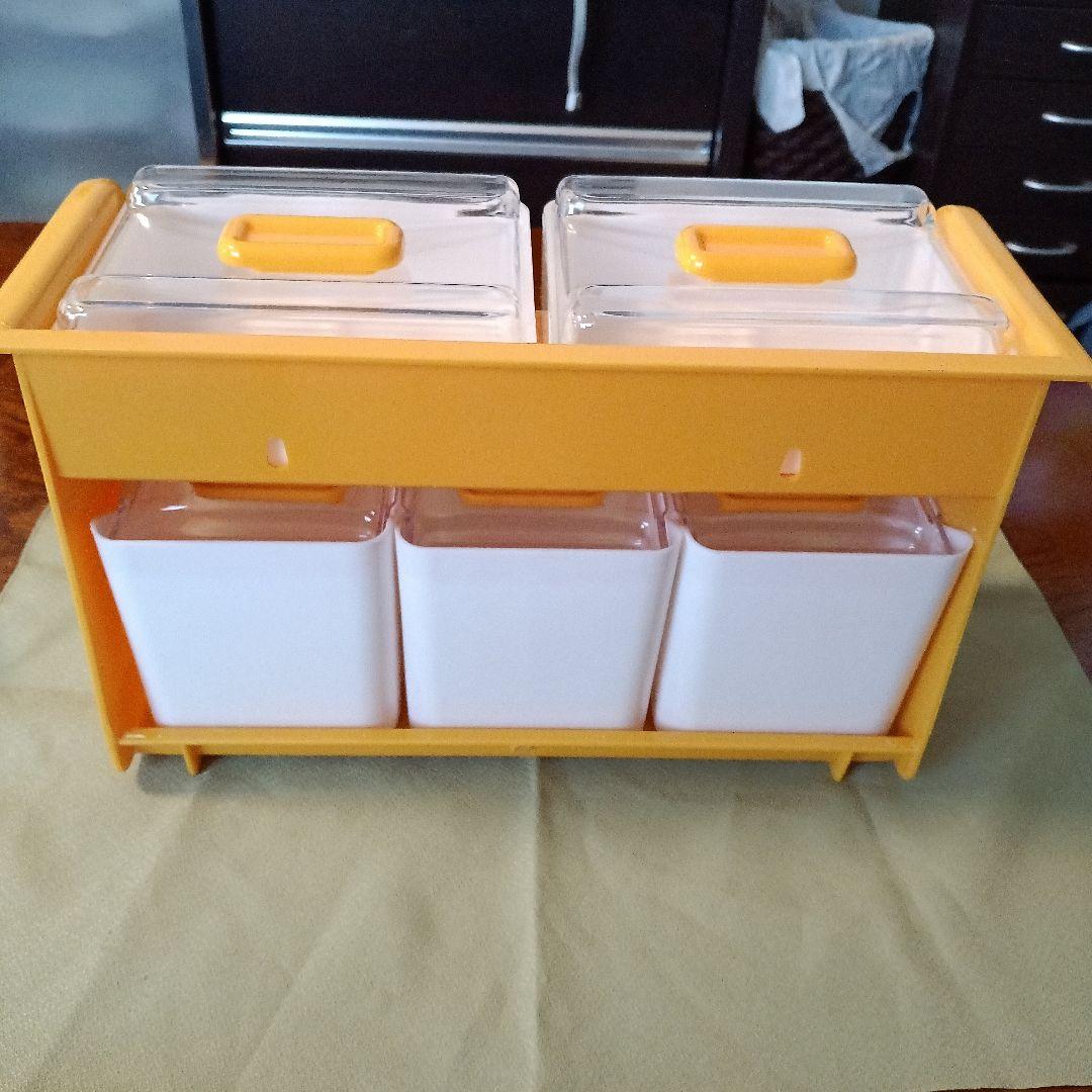 新品未使用昭和レトロ調味料ケース 調味料入れVintage濃い黄色当時物レア