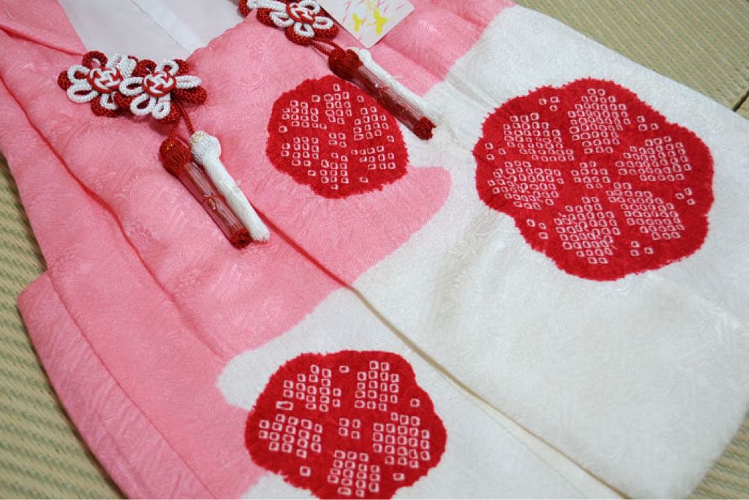 在庫処分特価　七五三 3歳 女の子 正絹 本絞り　被布コート 白ピンク染め分け