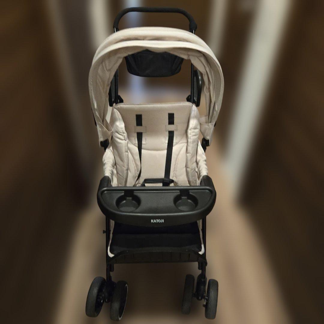 KATOJI ベビーカー ベージュ ドリンクホルダー付き 2人乗り