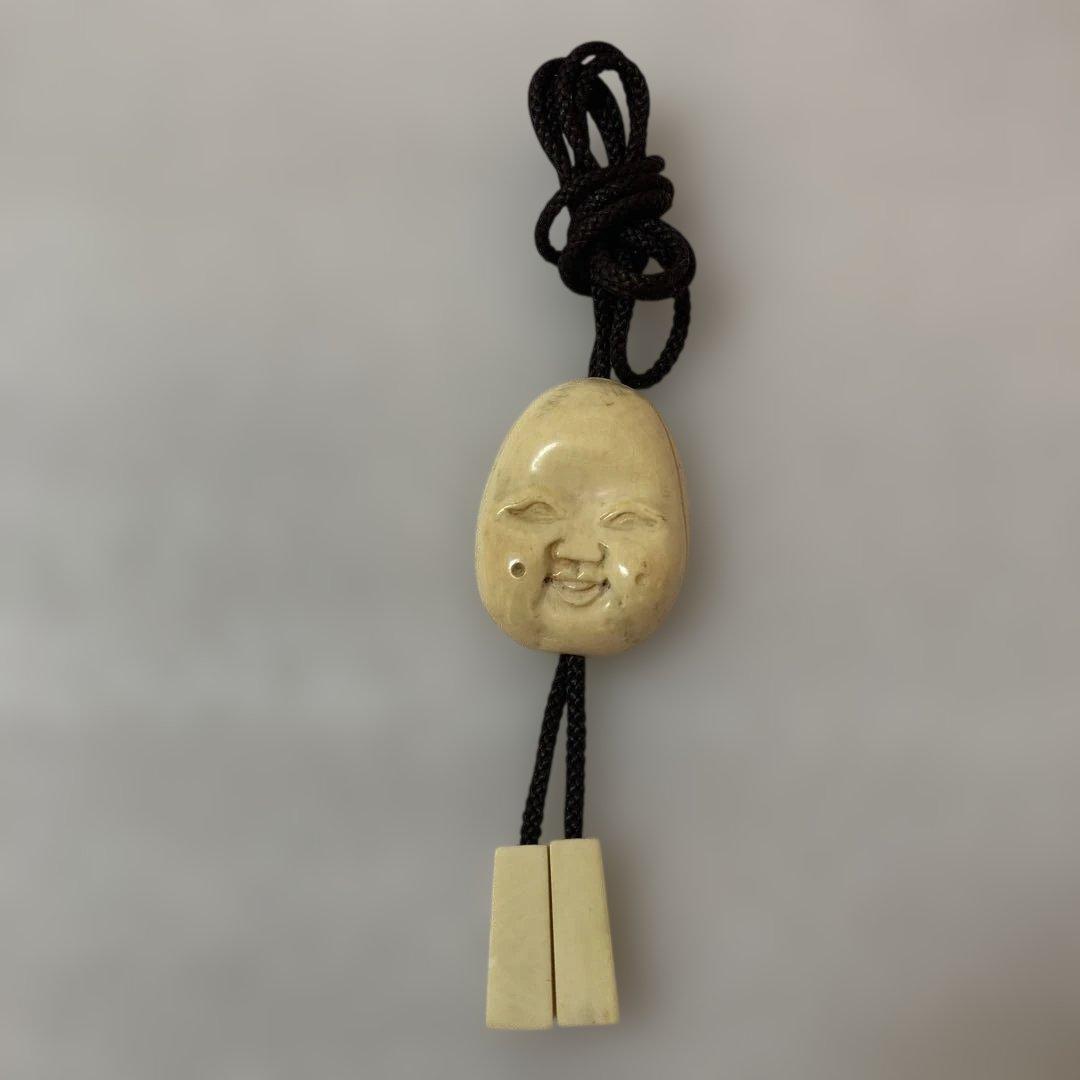 極上　天然素材　時代物　能面　吉祥面 おかめ　ループタイ