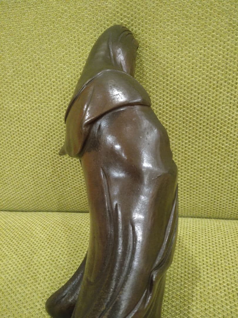 備前焼の 観音像 立像A15、№005、古い備前焼の観音様、希少品、アンティーク