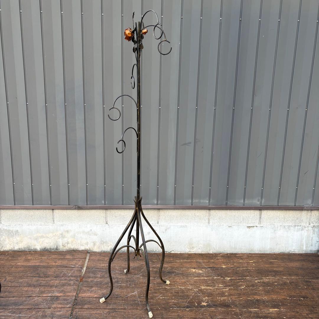 C1 アンティーク 薔薇モチーフ アイアンポールラック ハンガーラック バラ