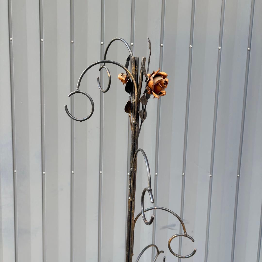 C1 アンティーク 薔薇モチーフ アイアンポールラック ハンガーラック バラ