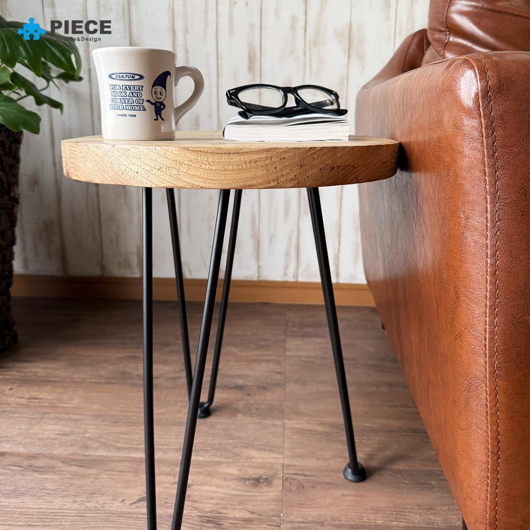 サイドテーブル 足場板 古材 アイアン 丸型 37cm ヴィンテージ カフェ ①