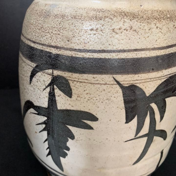 李朝時代　絵高麗　粉粧灰青沙器　鉄絵紋　水指　茶道具　壷　壺　花瓶　時代