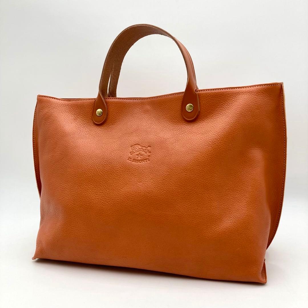 現行！超美品✨ IL BISONTE トートバッグ 本革 ヤケヌメ ロゴ型押し