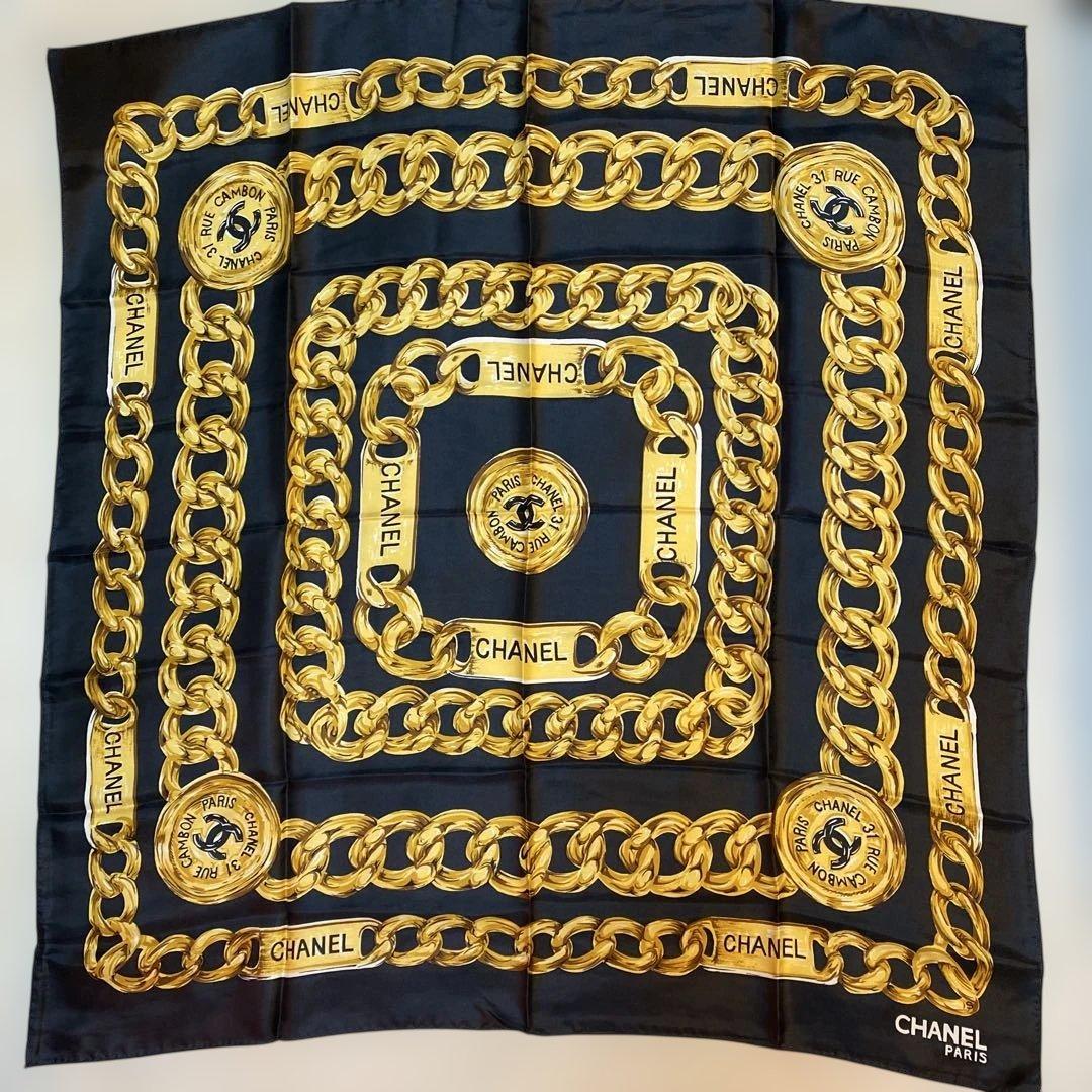 CHANEL ゴールドチェーンパターンスカーフ 大判スカーフ ヴィンテージ
