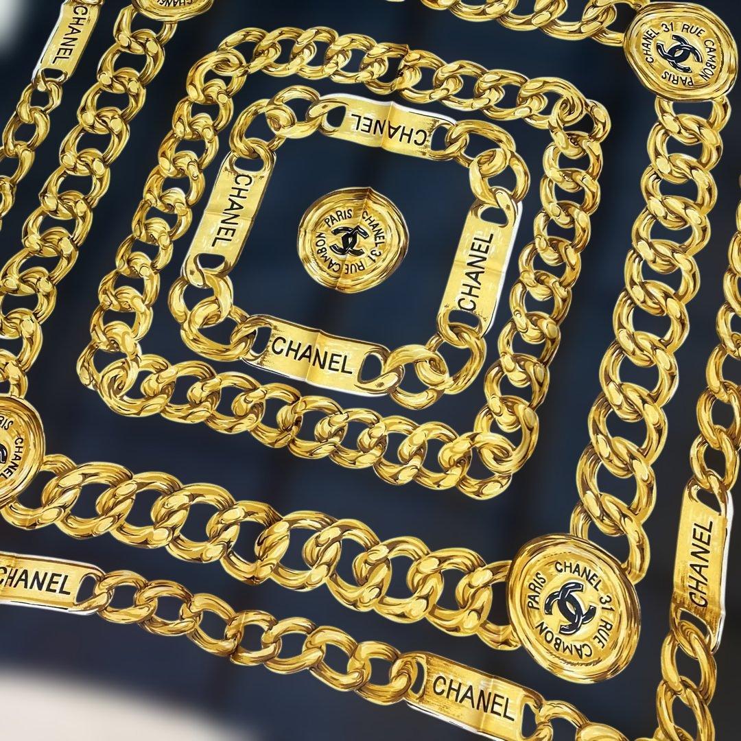 CHANEL ゴールドチェーンパターンスカーフ 大判スカーフ ヴィンテージ