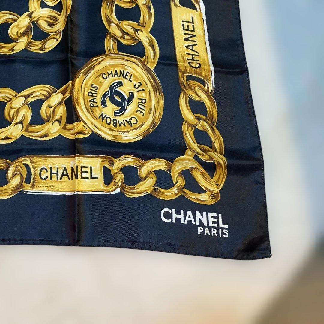 CHANEL ゴールドチェーンパターンスカーフ 大判スカーフ ヴィンテージ