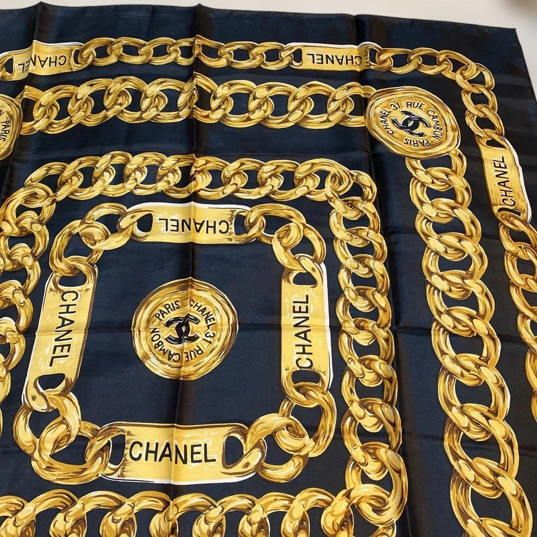 CHANEL ゴールドチェーンパターンスカーフ 大判スカーフ ヴィンテージ