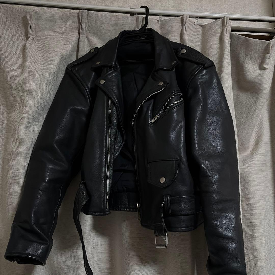 ブラック レザー ダブルライダースジャケット