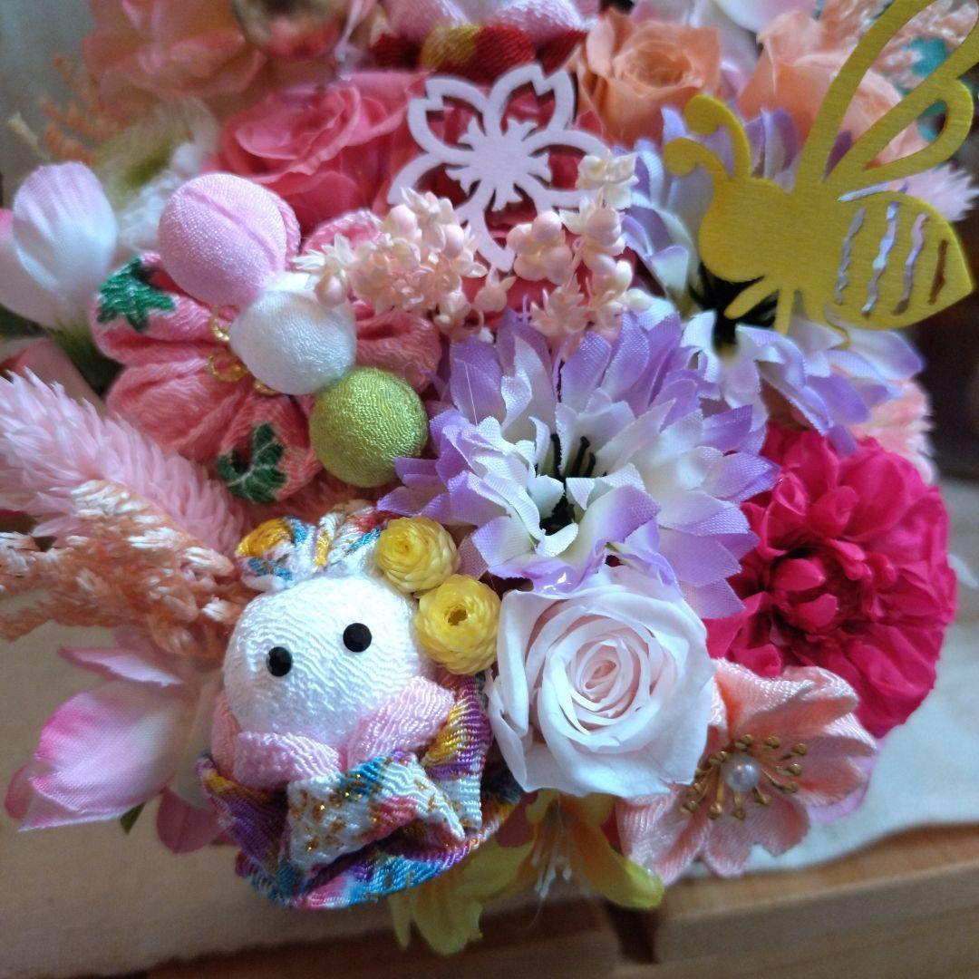 予約済み✦新作✦春爛漫皆でお花見・うさぎさん3姉妹…ブリザーブドアレンジ