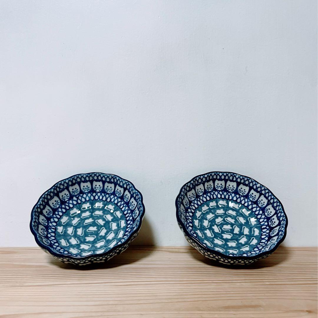 【最終価格】　ツェラミカ　12cmボウル　ねことねずみ柄　2点