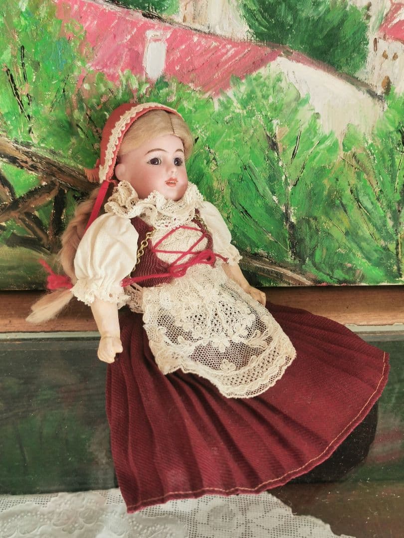 アンティークビスクドール シモンハルビック ハイジ１号紫茶ガラスアイ チロル衣装