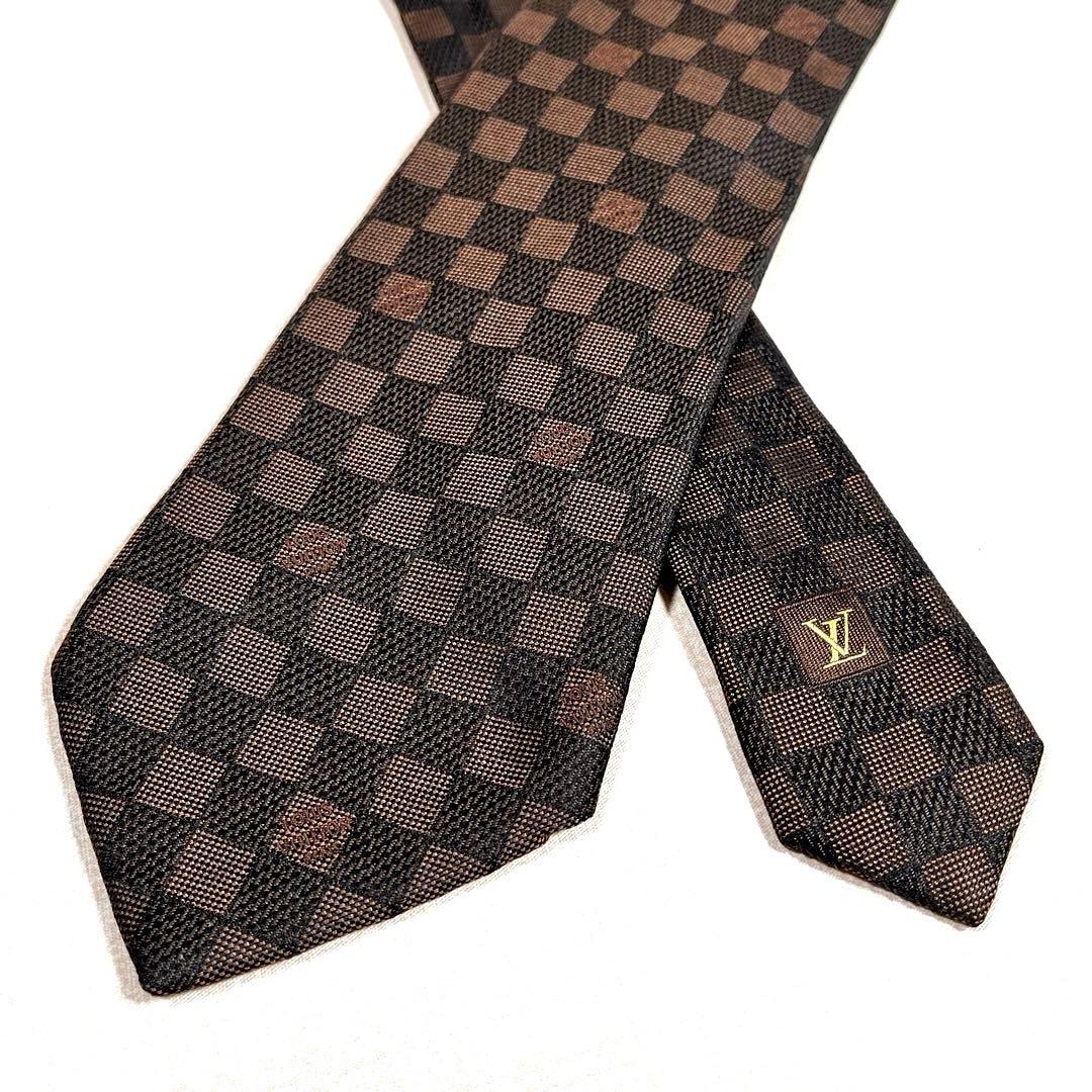 みな　LOUIS VUITTON ダミエ　ネクタイ　ブラウン