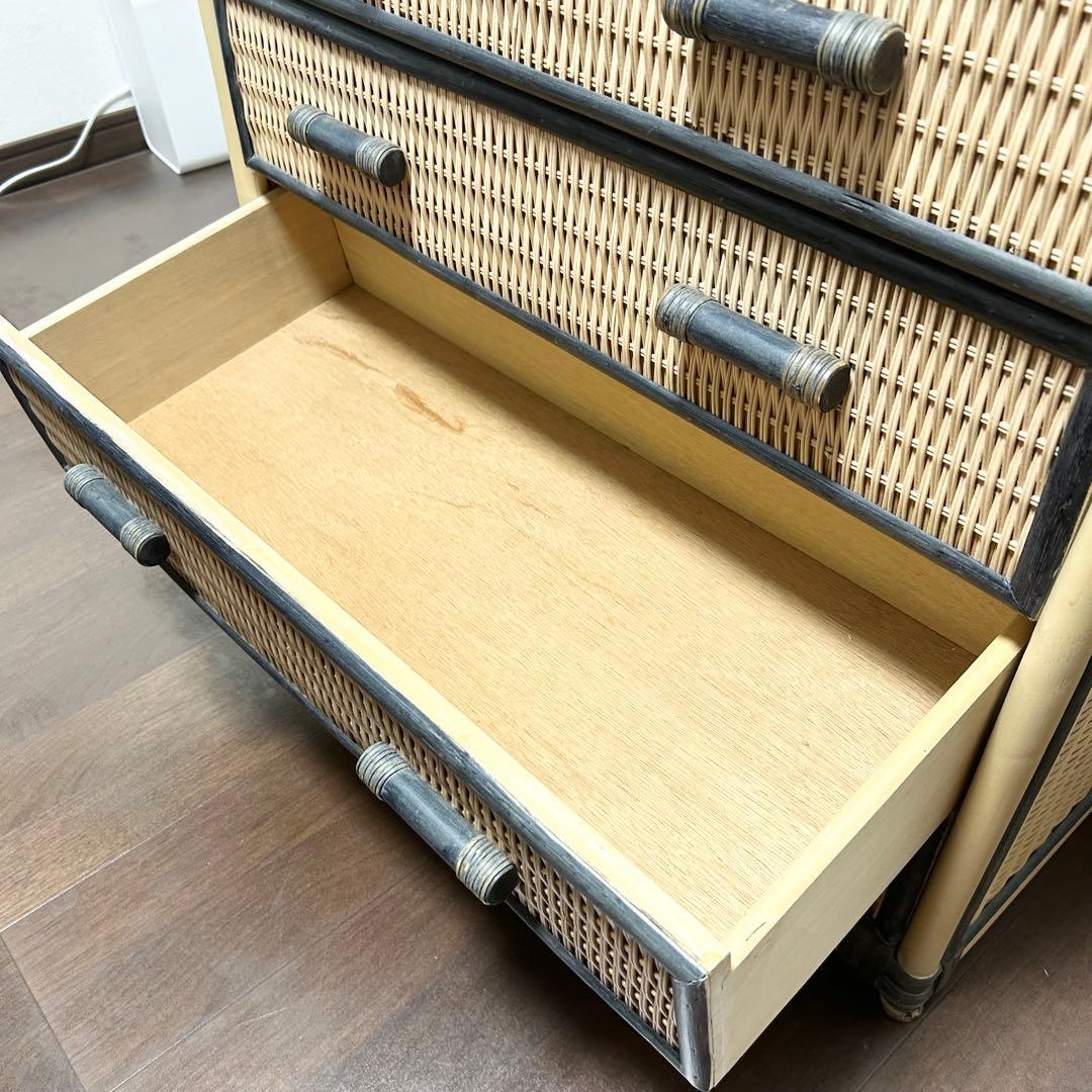 ラタン 5段チェスト 引き出し 収納 タンス 箪笥 電話台 ビンテージ
