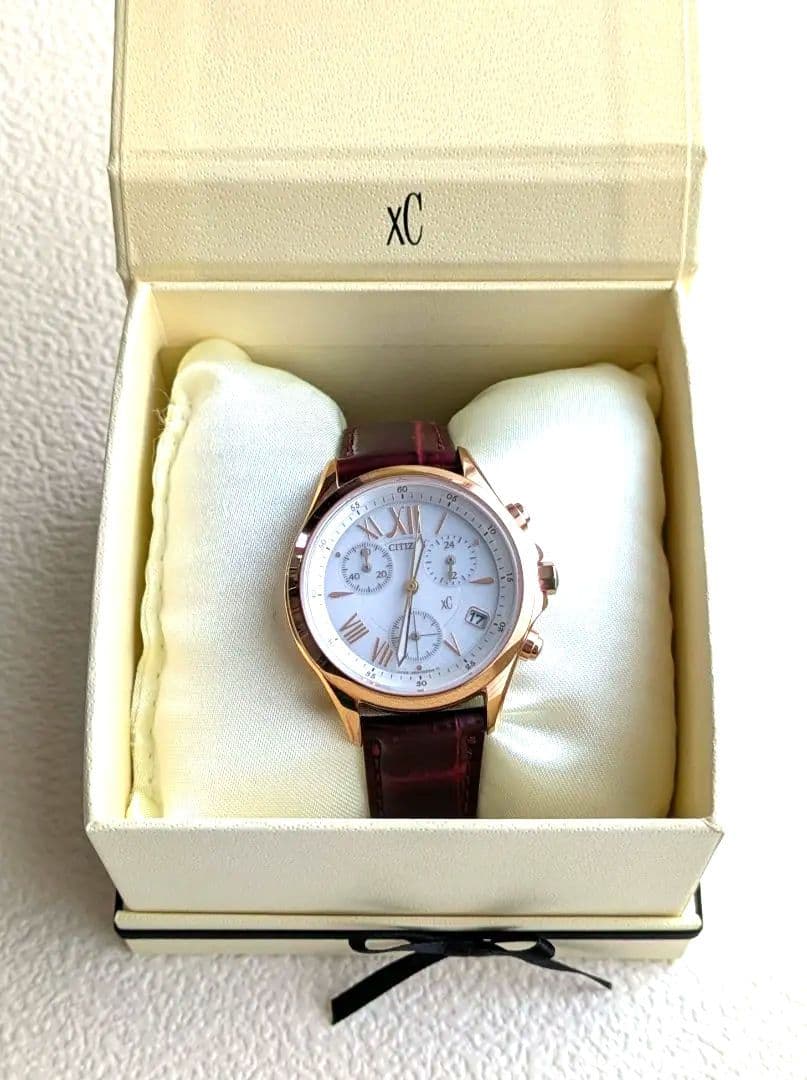 XC　エコドライブ　サクラピンク　クロノグラフ　レディース　革　ベルト