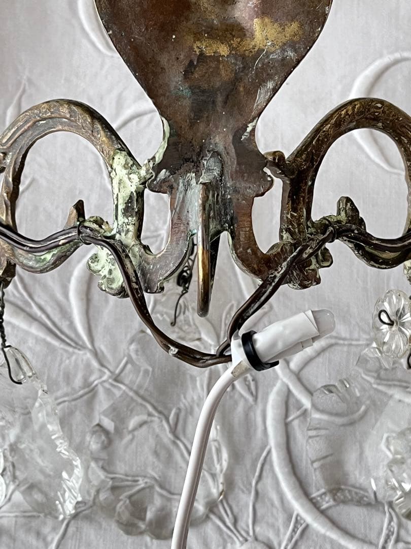 【美品】フランスアンティーク クリスタルドロップ 2灯ブラケット[2409]