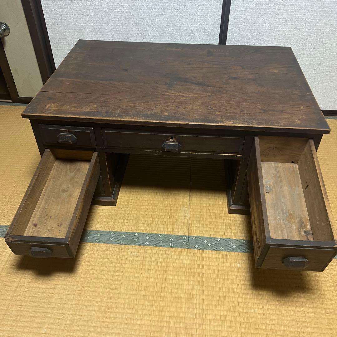 油*光様 アンティーク机　昭和レトロ　両袖引出し付き 座机 文机 和室机 ヴィン