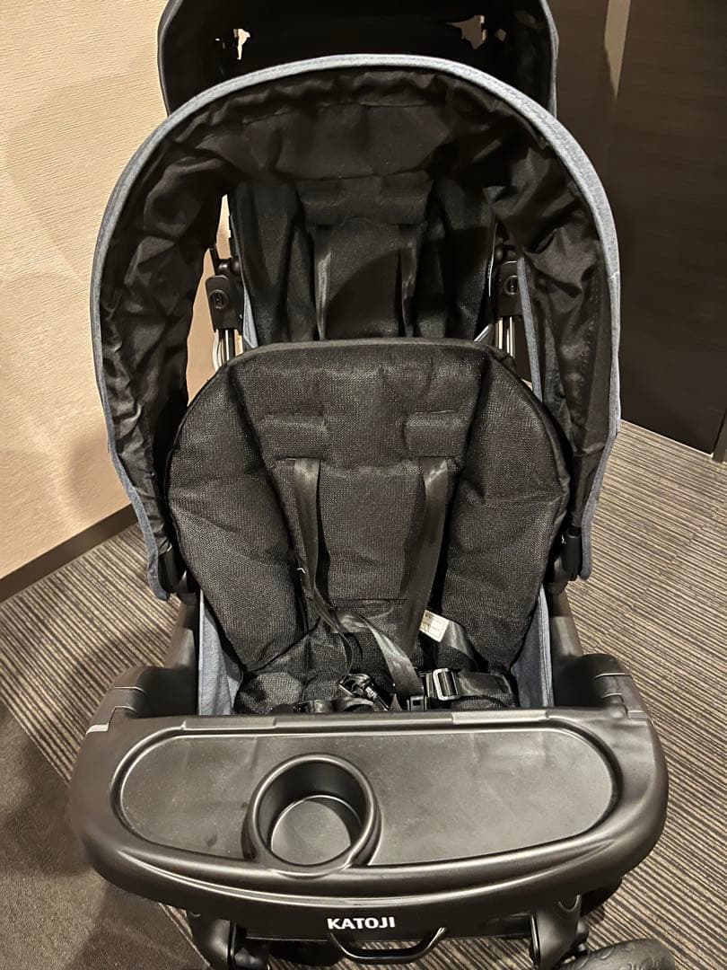 値下げ‼️カトージ　2人でゴーDX デニム　レインカバー付