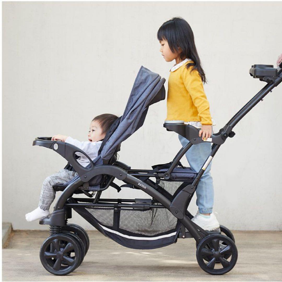 値下げ‼️カトージ　2人でゴーDX デニム　レインカバー付