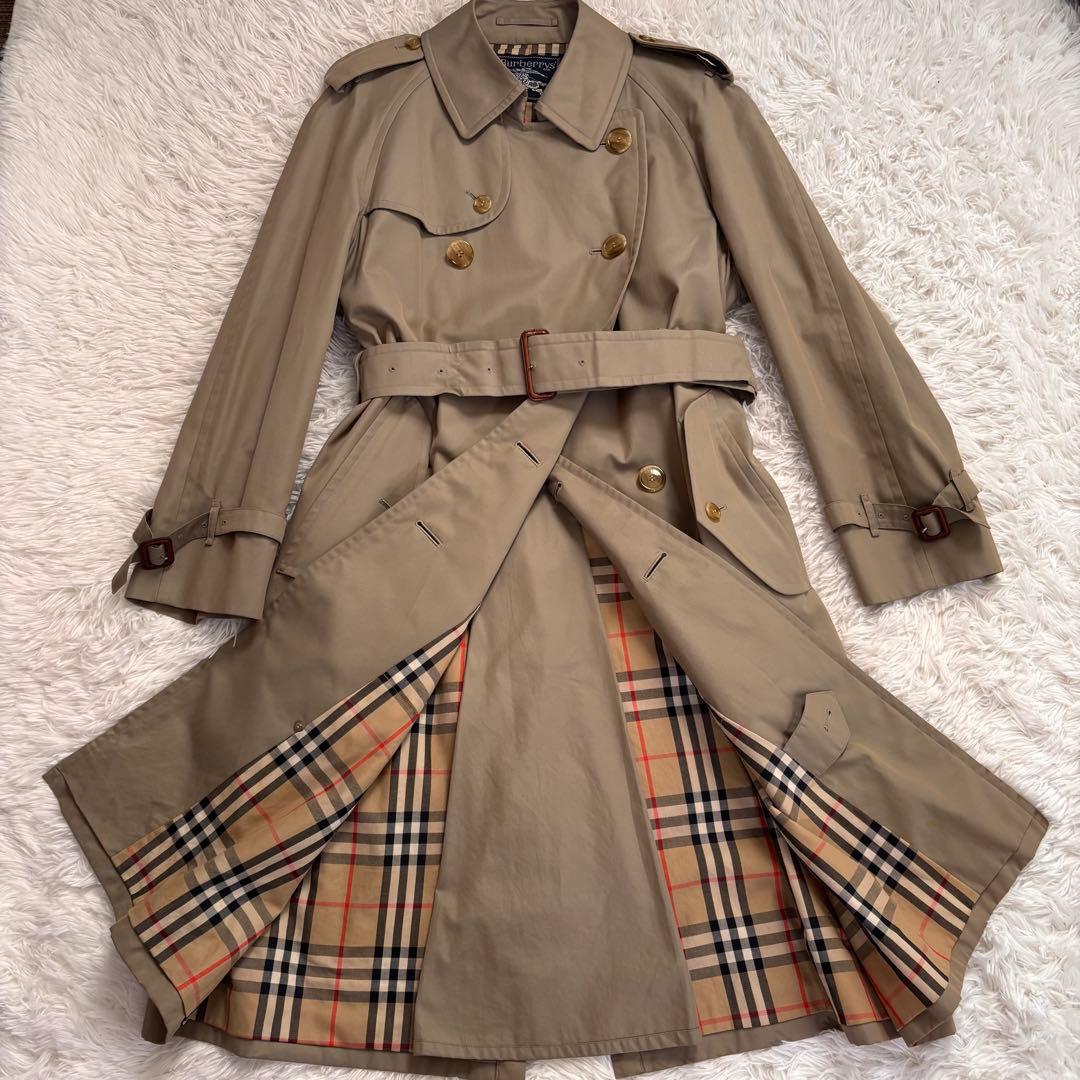 【美品】バーバリー　トレンチコート　メンズ　　ベルト付き　ベージュ　M