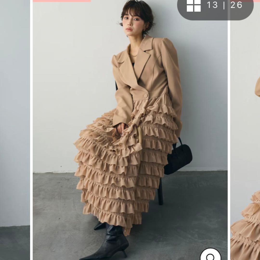 【値下げ】　Frene ティアードチュールドッキングジャケットワンピース