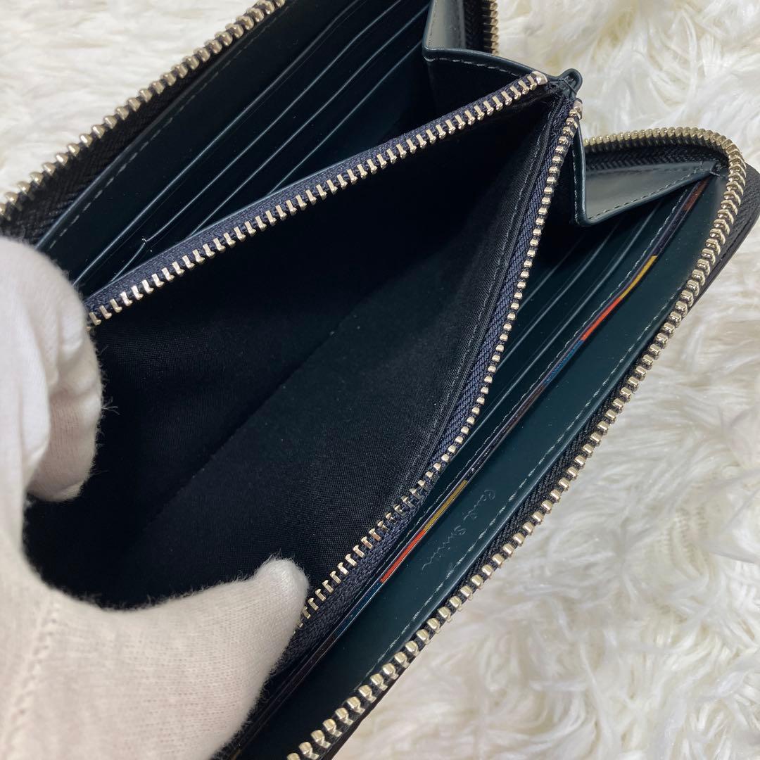 未使用級現行モデル 長財布 ブライトストライププラー 黒 ラウンドジップ