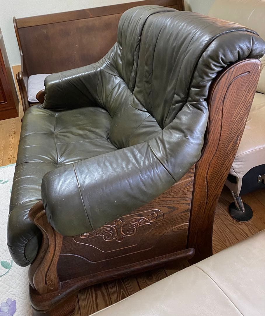 オランダ家具 / ダッチカントリー　本革ソファ ２人掛けソファ