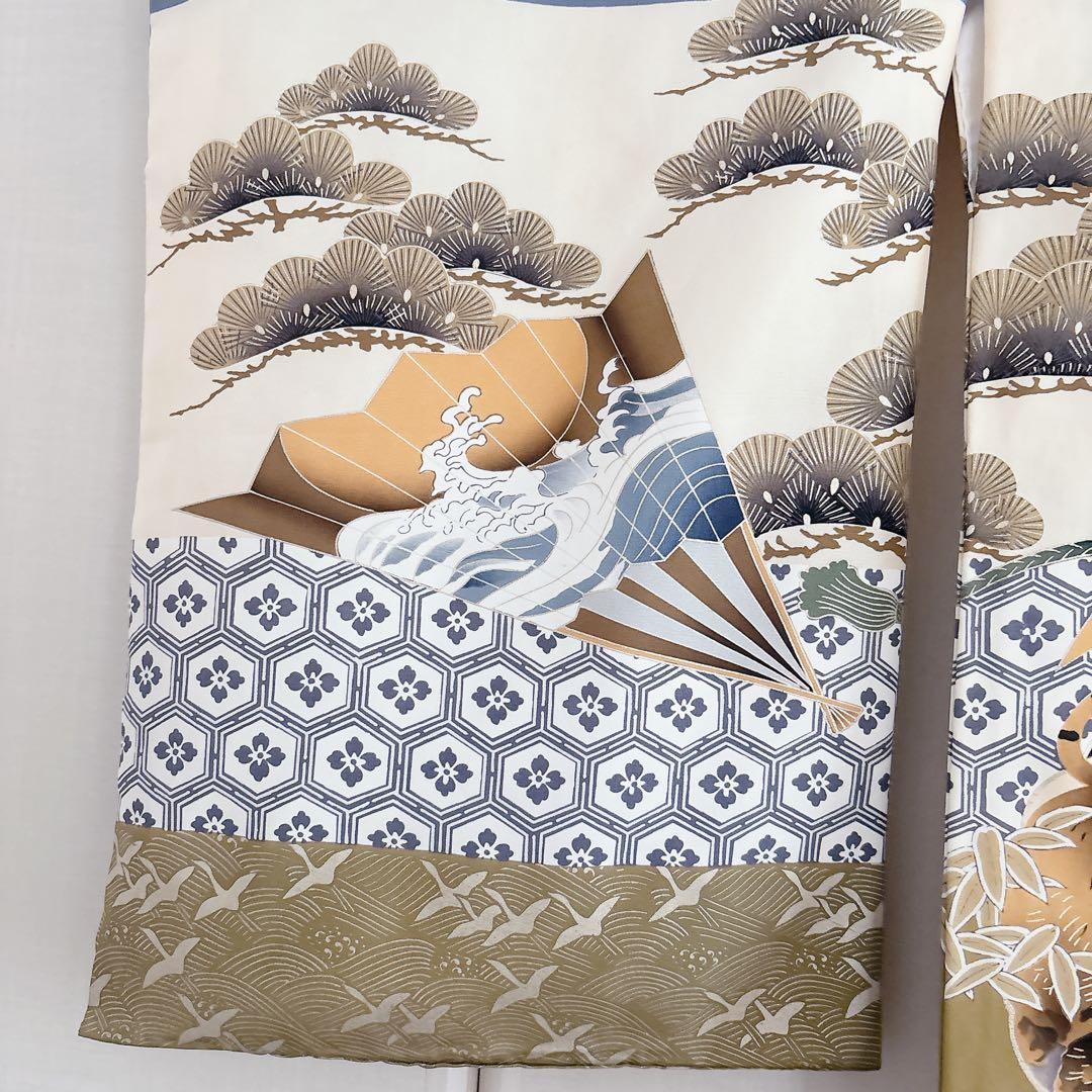 七五三　５歳　男の子　男児　正絹着物　袴　セット　子供着物　青　紺　雪駄　角帯