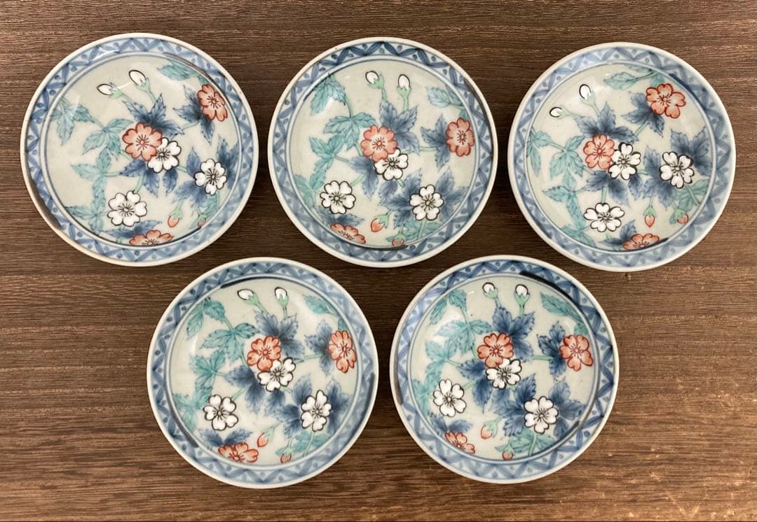 佐藤走波（六代）染錦　桜文　三寸皿　小皿5枚