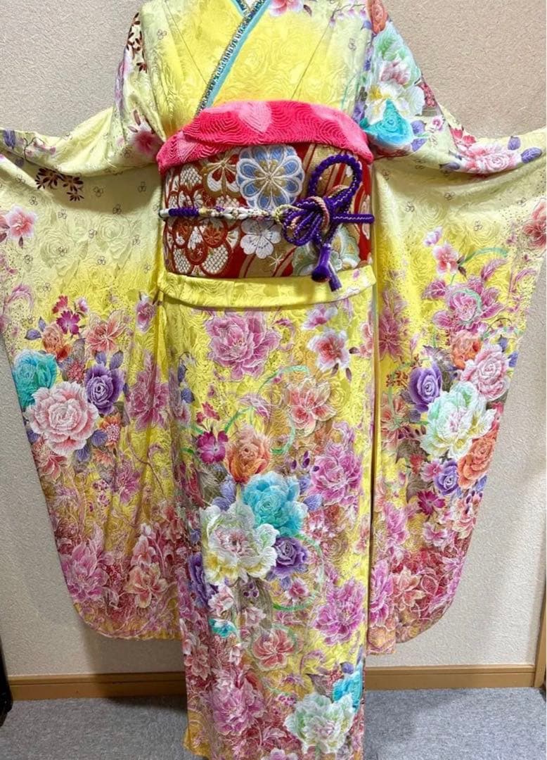 久*憧様 振袖 正絹 黄色