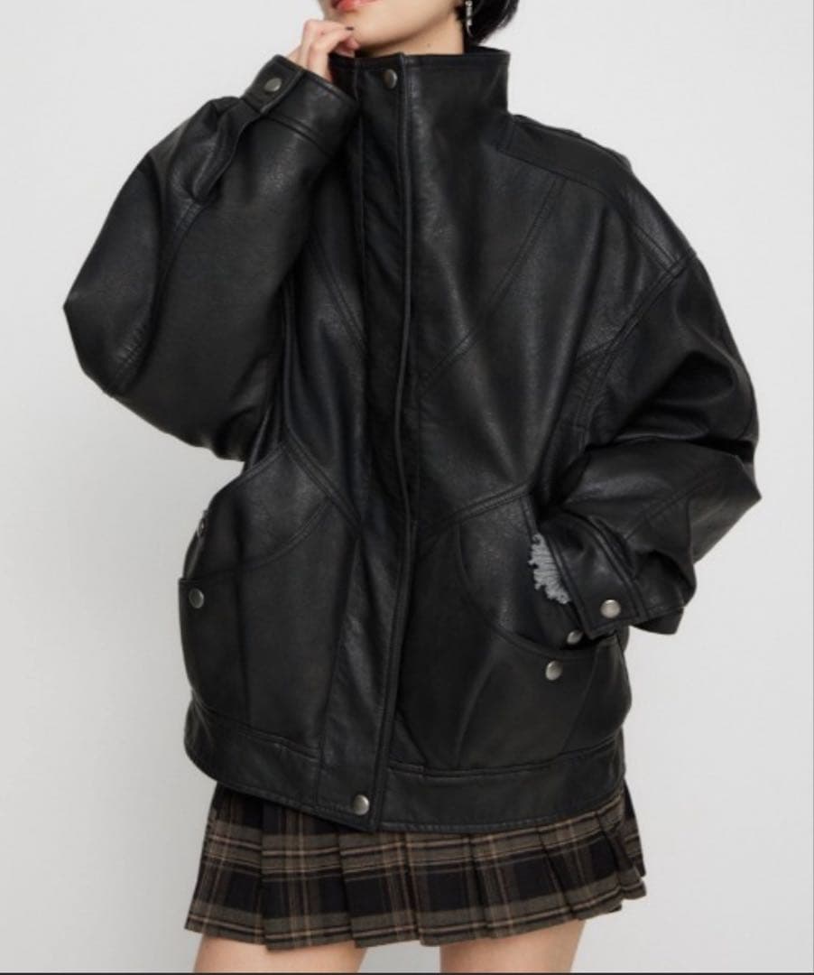 STAND NECK FAUX LEATHER ブルゾン　LAGUA GEM