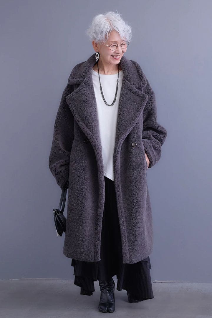 AIJAN テディボアロングコート　チャコール