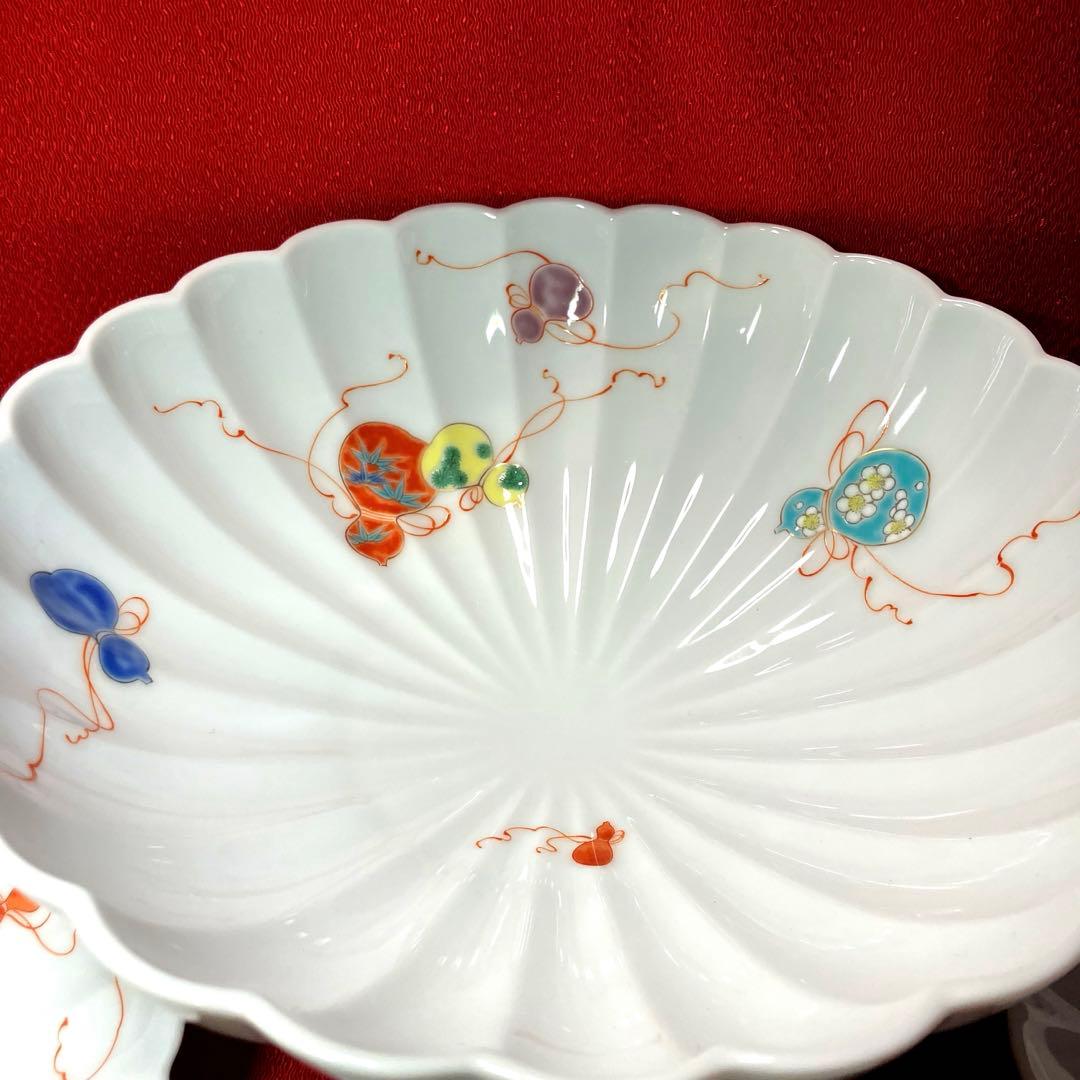 深川製磁　花ひょうたん菊割鉢と六瓢松竹梅銘々皿のセット　4点セット