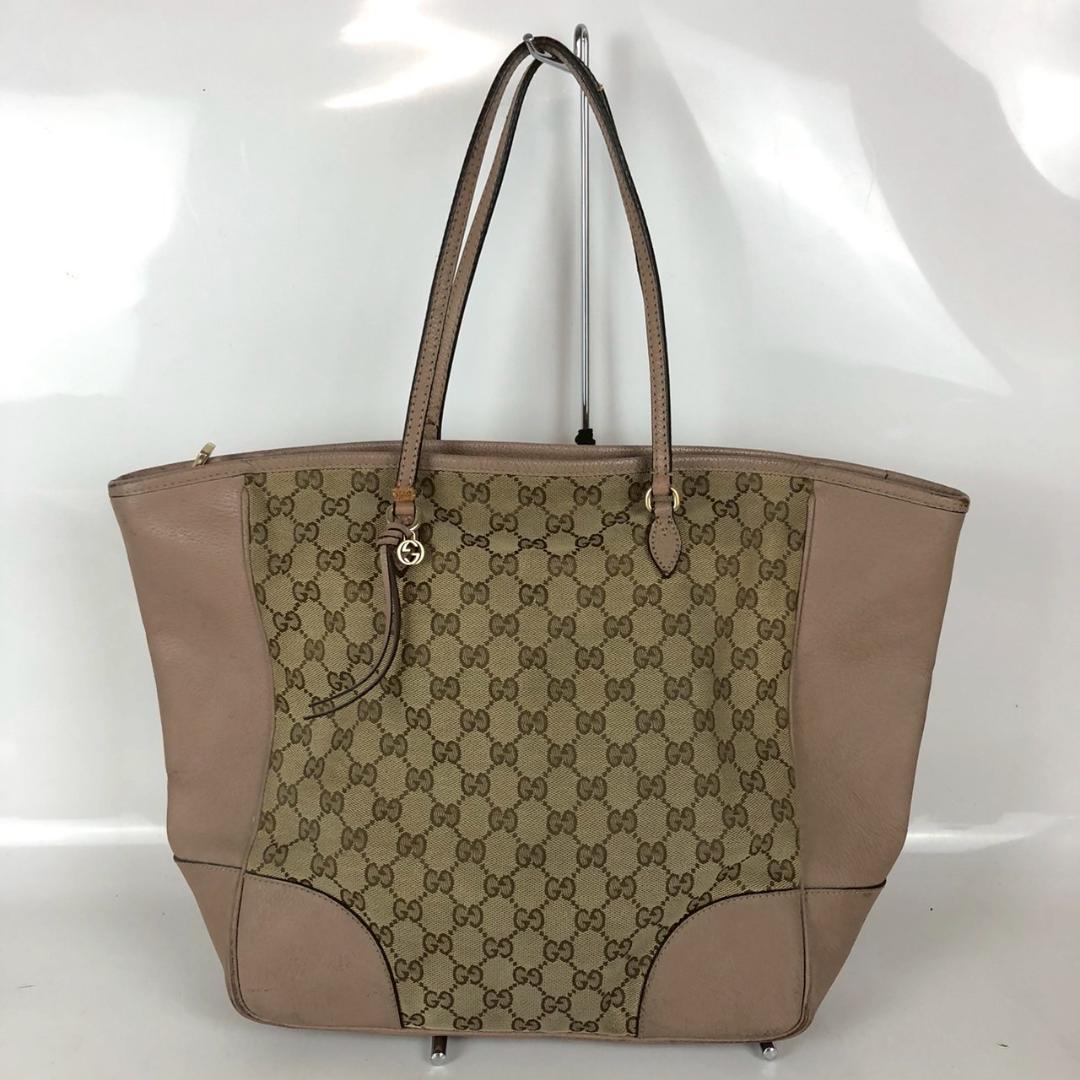 GUCCI グッチ GGキャンバス×レザー トートバッグ ベージュ×ピンク系
