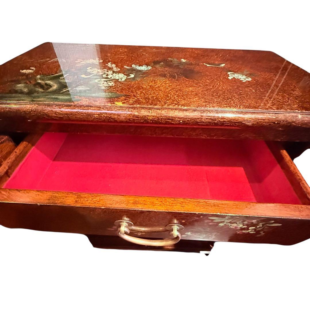 漆塗り調 花鳥図 和家具 収納棚 飾り棚 古家具 和モダン