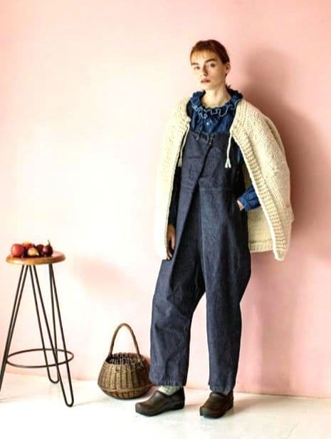 ネストローブ デニムフロントホックサロペット　インディゴ