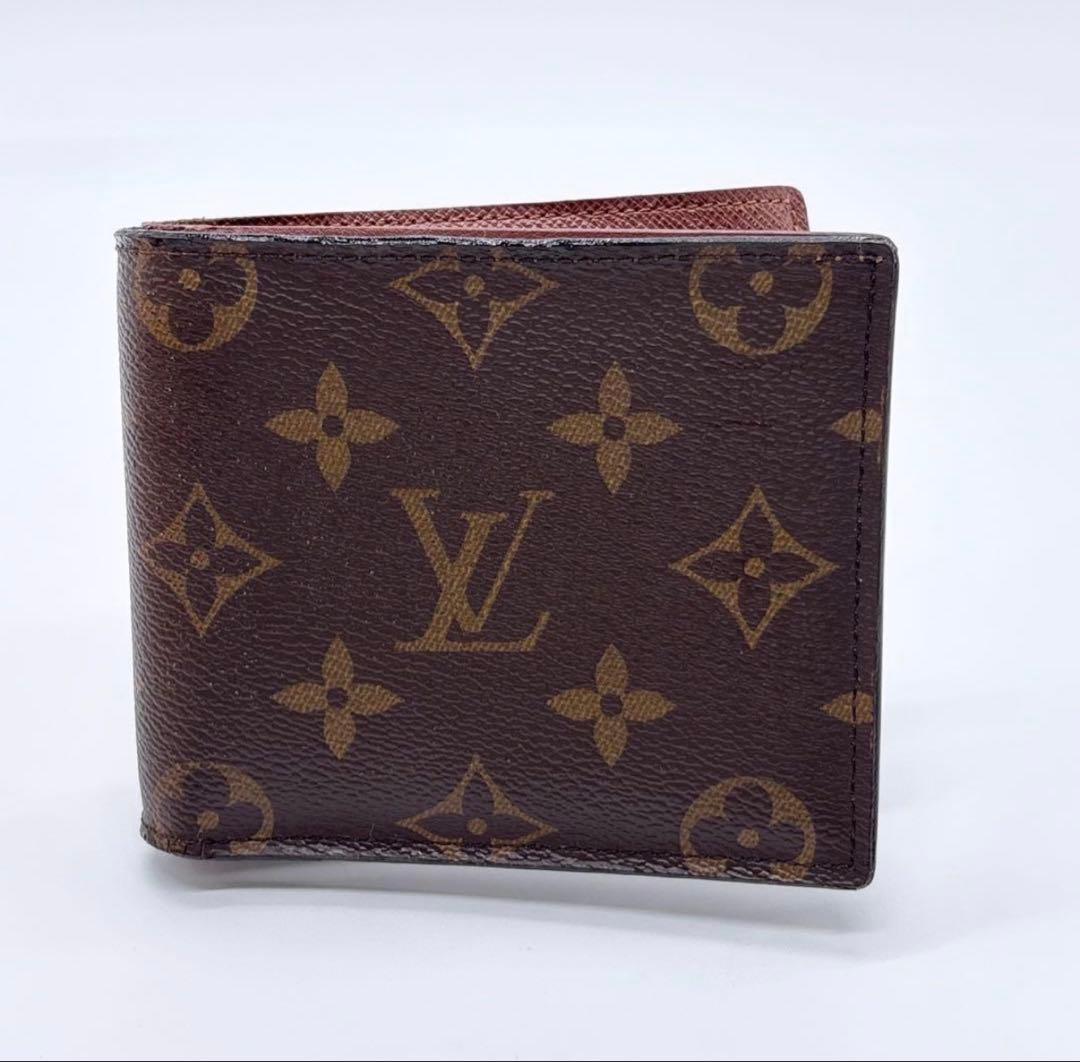 美品 ルイヴィトン ポルトフォイユマルコ モノグラム ブラウン 2つ折り財布