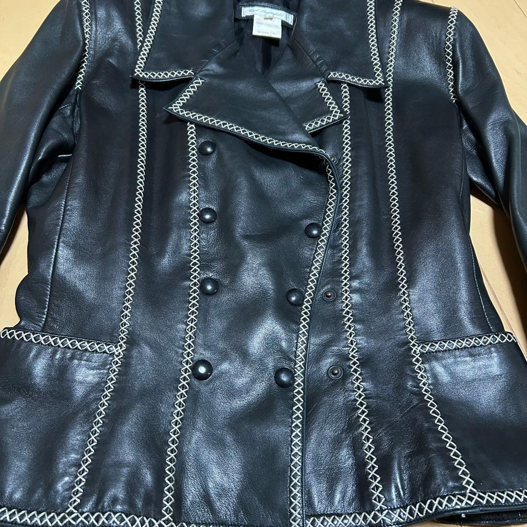 【希少】カールラガーフェルド ラムレザー ダブル テーラード ステッチジャケット