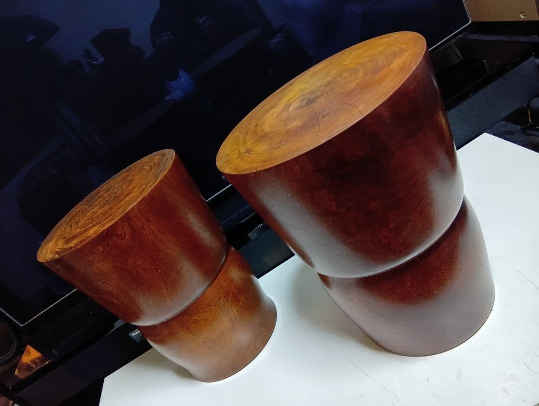 希少　桜屋工業　チーク　無垢材　くり貫き　スツール　男女　２脚