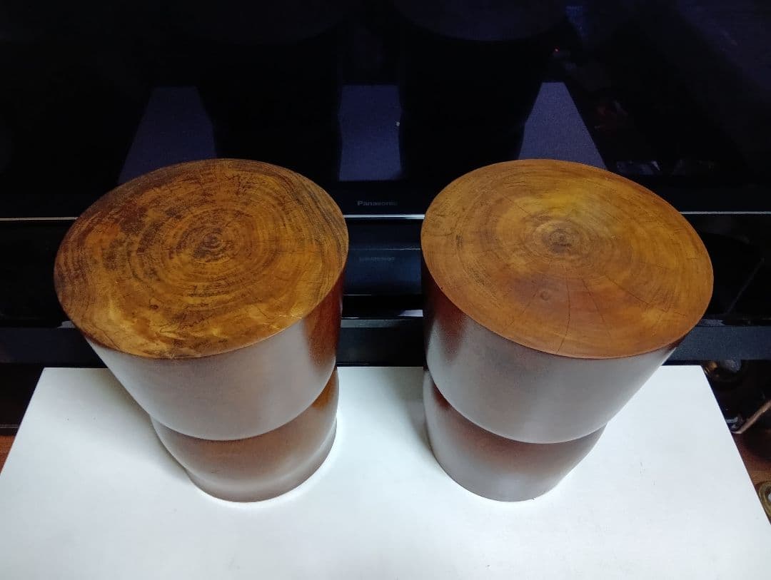 希少　桜屋工業　チーク　無垢材　くり貫き　スツール　男女　２脚