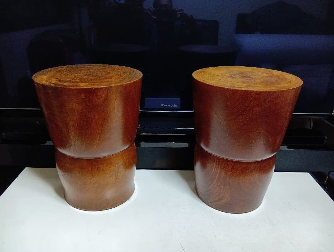 希少　桜屋工業　チーク　無垢材　くり貫き　スツール　男女　２脚