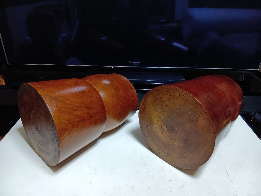 希少　桜屋工業　チーク　無垢材　くり貫き　スツール　男女　２脚