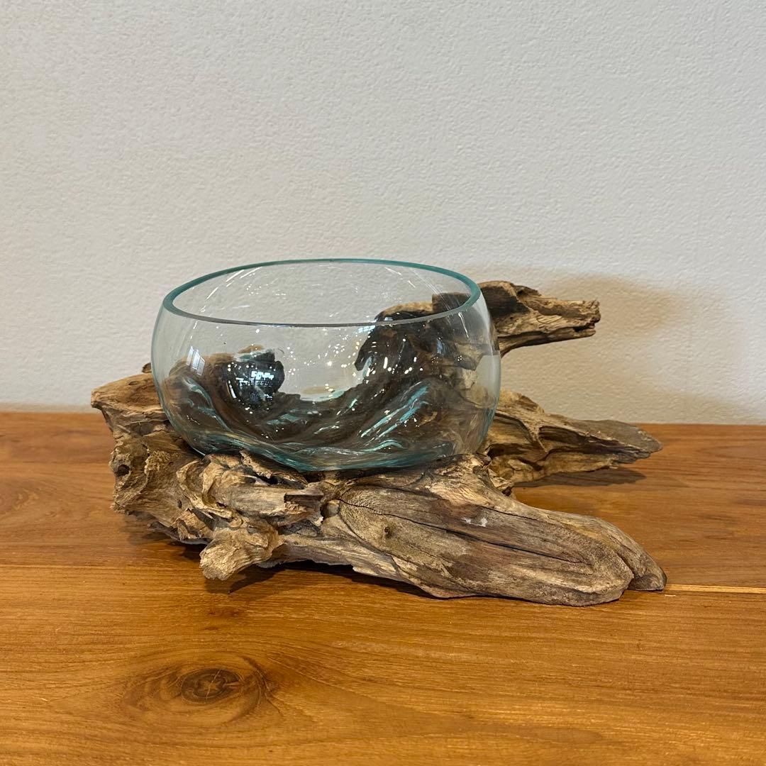 バリ島流木ガラス　w26×d18×h11cm 水槽　アクアリウムメダカ水槽807