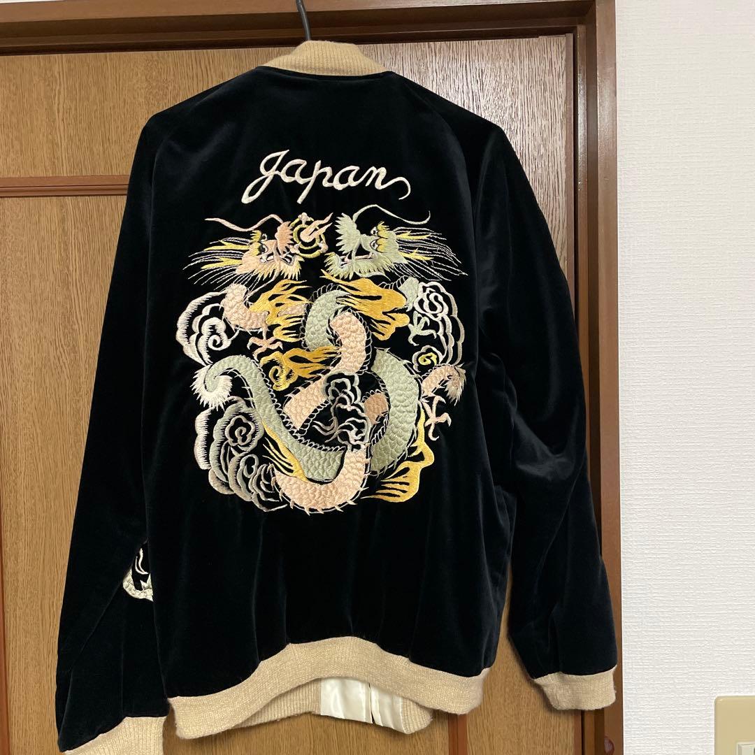 《稀少》別珍 中綿なし スカジャン GOLD 東洋 黒 M