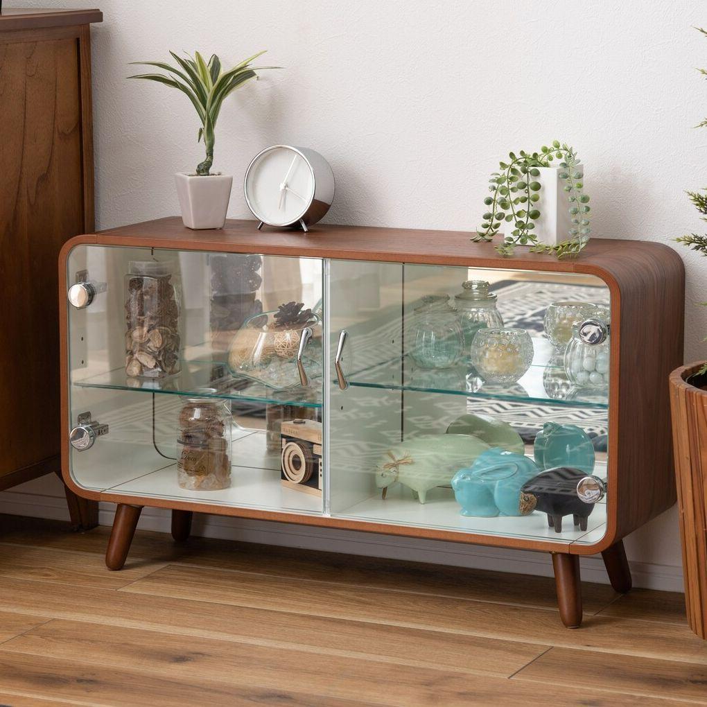 角が丸いデザイン☆２段横型ブラウン☆ コレクションシェルフ コレクションケース